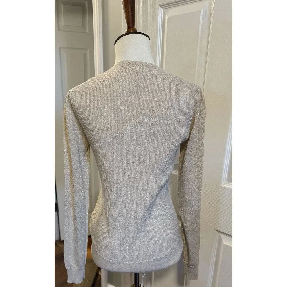 Brooks Brothers Red Fleece Wool Thin Sweater Sparkly Gold Small - Picture 5 of 6